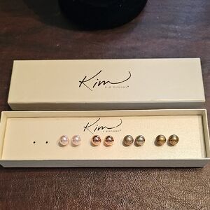 4 Pair Kim Rogers Pearl, Rose Gold, Silver and Gold Stud Earrings Set Boxed Set